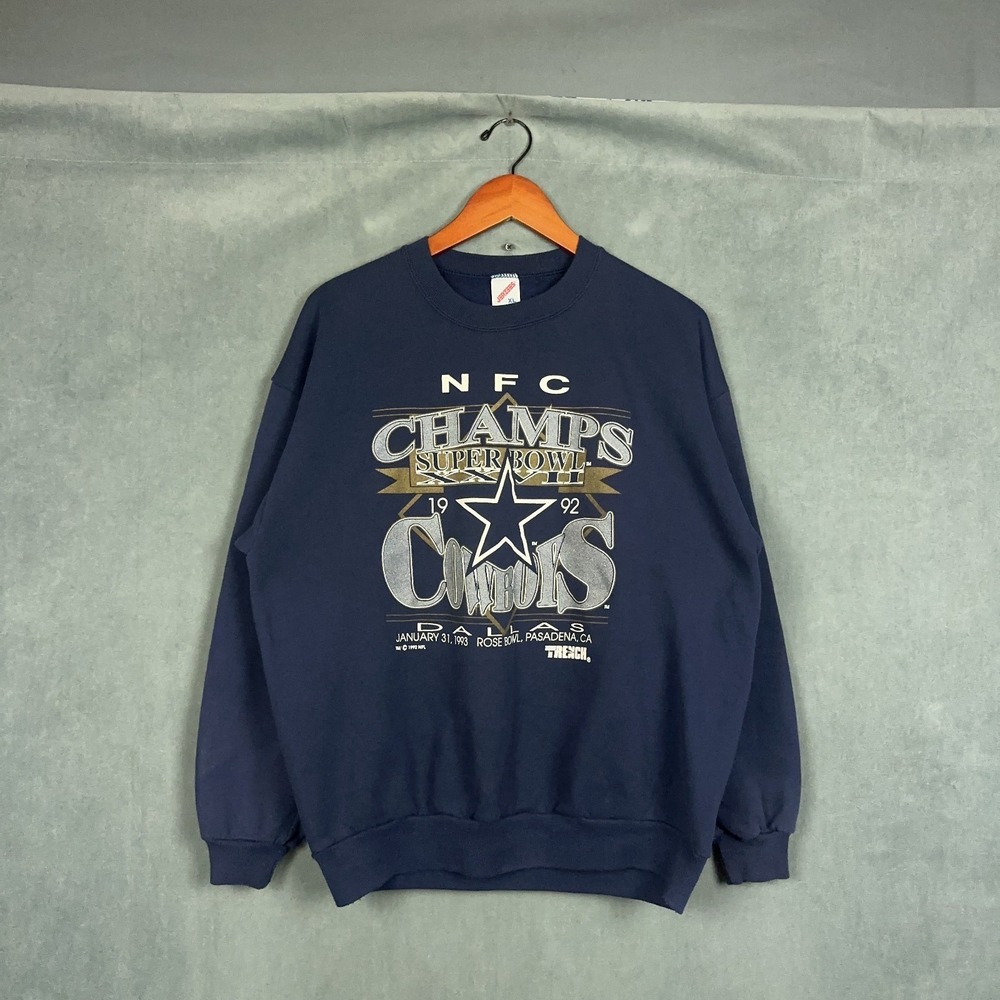 Vintage Jerzees Sweatshirt Mens Size XL Faded Blue NFC Champs Dallas Cowboys